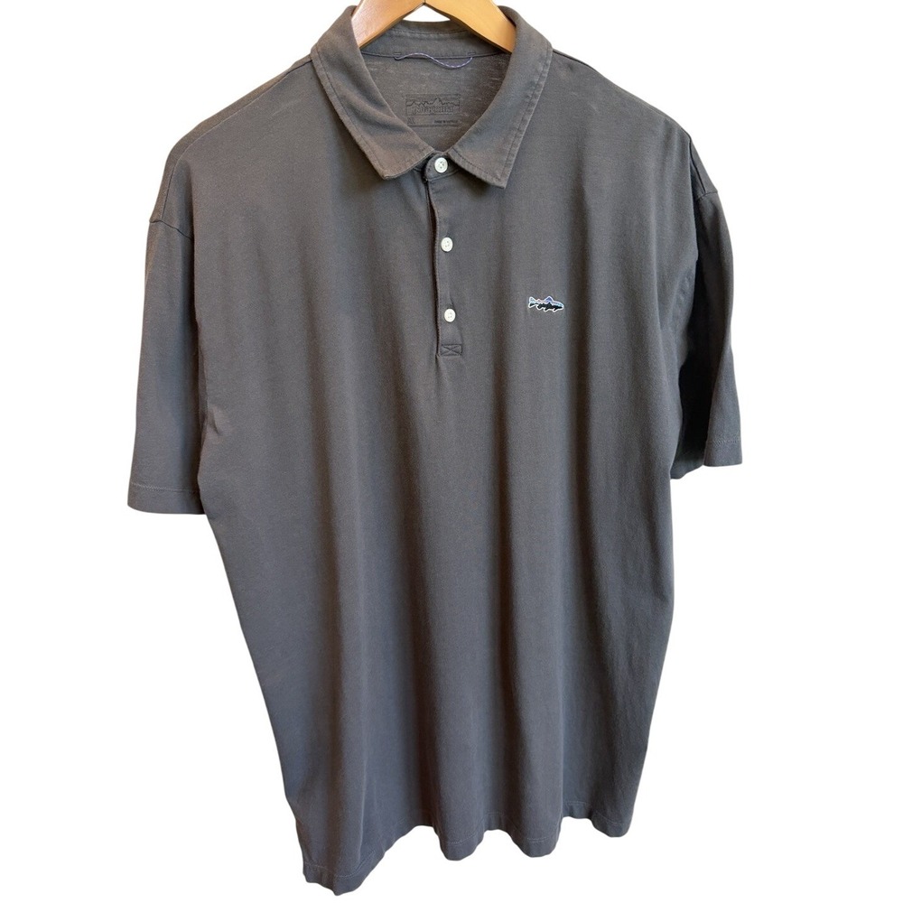 Patagonia Fitz Roy Cotton Blend Short Sleeve Polo Shirt Men's XL Gray Top